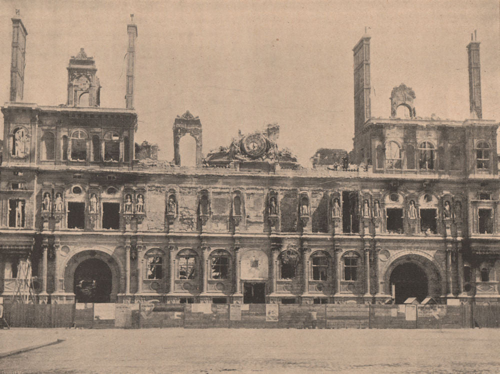 PARIS COMMUNE 1871. Ruines de l'Hotel de Ville (Façade) c1873 old print